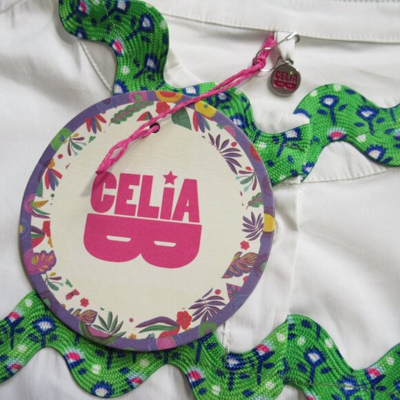 NWT CeliaB Victoria Midi in White Ric Rac Stretch Cotton Tiered Shirt Dress XL - Picture 2 of 8